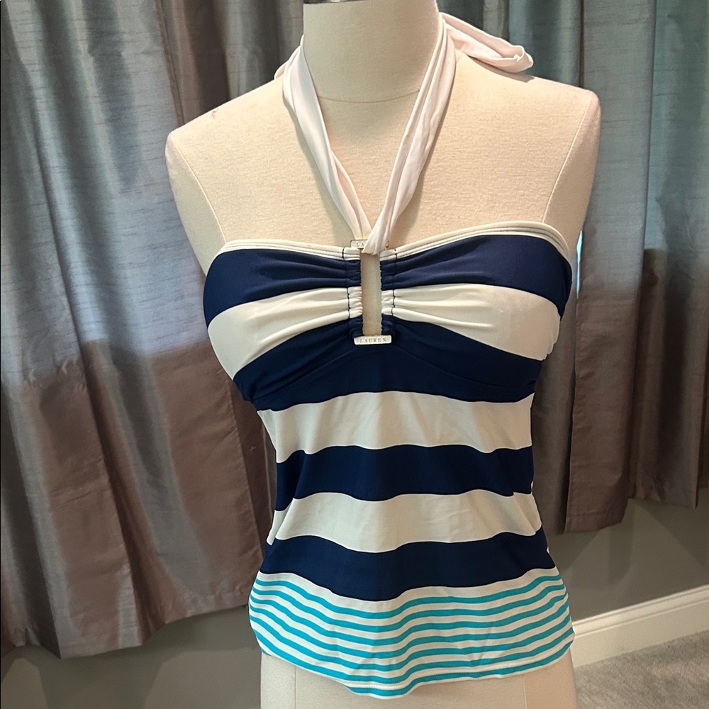 Lauren Ralph Lauren Blue and White Swim Top size 4 tankini style